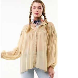 Aratta Silent Journey  XS Camellia Top blouse embroidered chiffon sheer lace